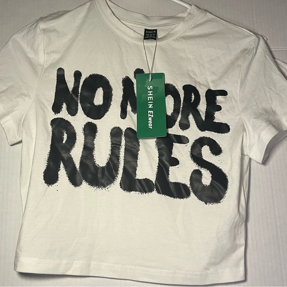 Black & White Multicolor No More Rules White Crop Top, Comfy Graphic Tee, Size S - Picture 1 of 4